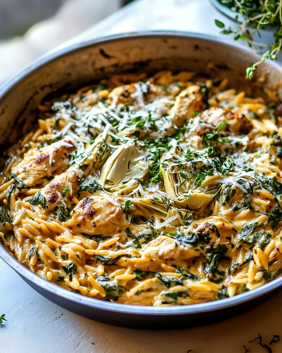 Ultimate 25 Minute Spinach and Artichoke Chicken Orzo. image