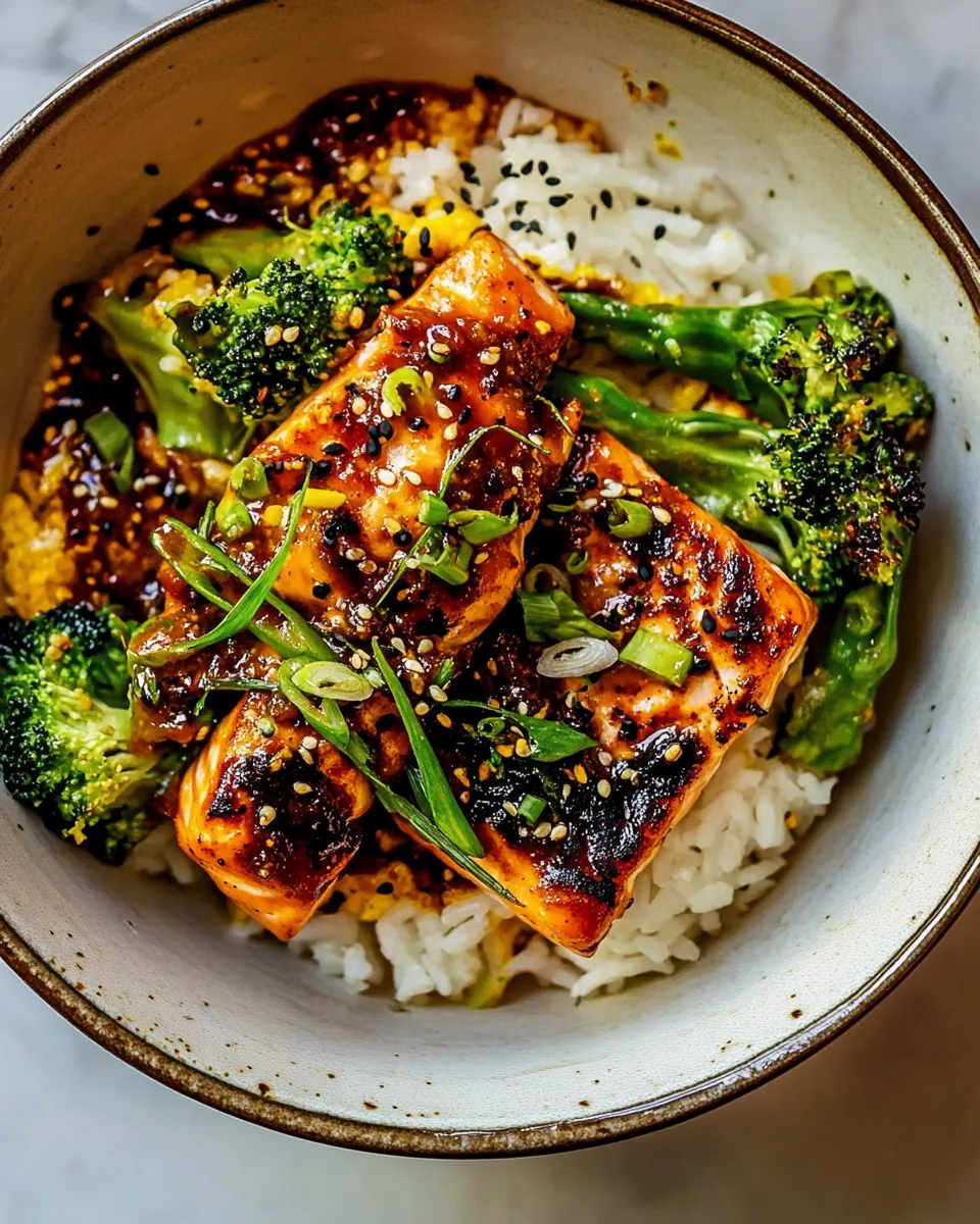 Homemade 30 Minute Chili Honey Garlic Salmon Bowls. picture