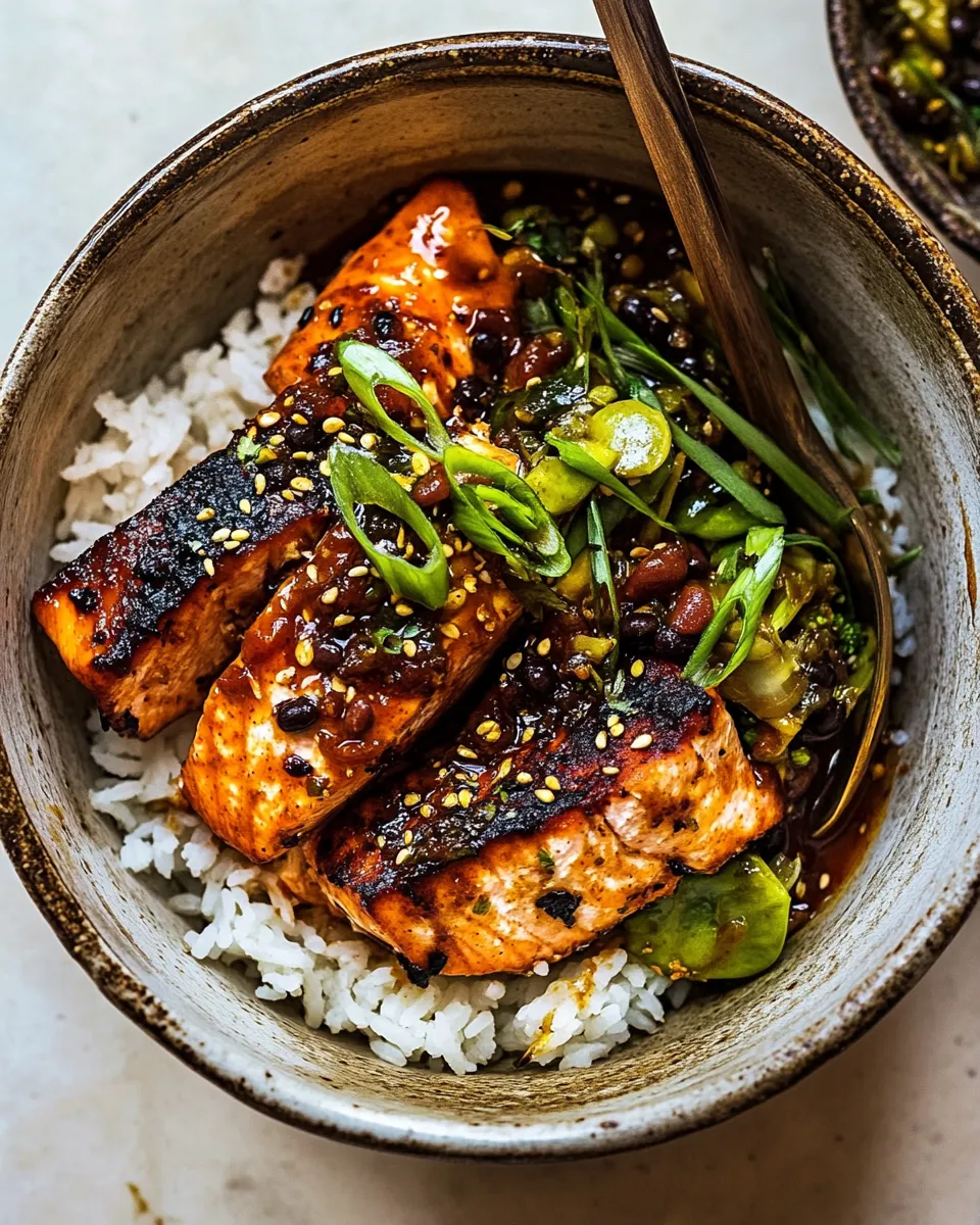 Sweet 30 Minute Chili Honey Garlic Salmon Bowls. recipe image