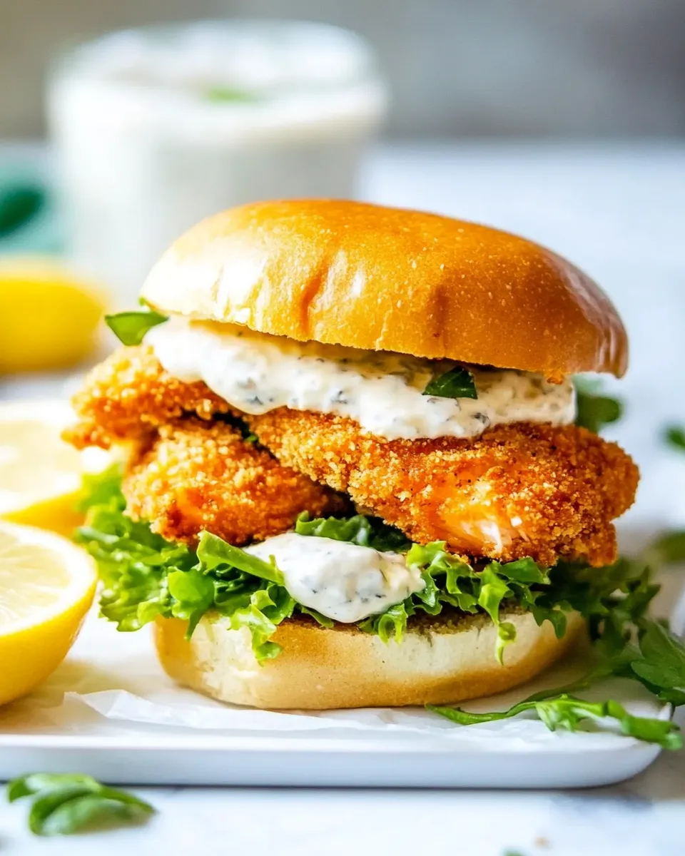 Delicious Air Fryer Salmon Fish Sandwich shot