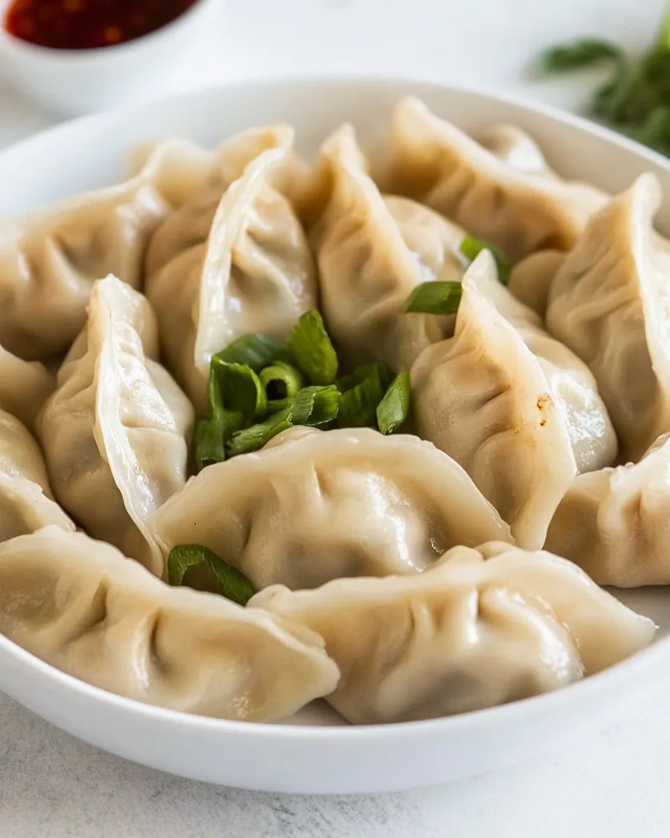 Homemade Asian Chicken Dumplings with Soy Dipping Sauce photo