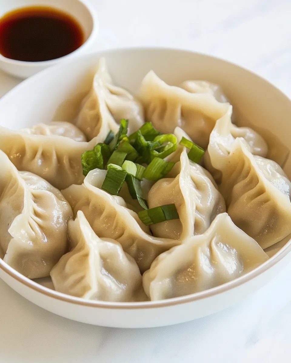 Easy Asian Chicken Dumplings with Soy Dipping Sauce shot