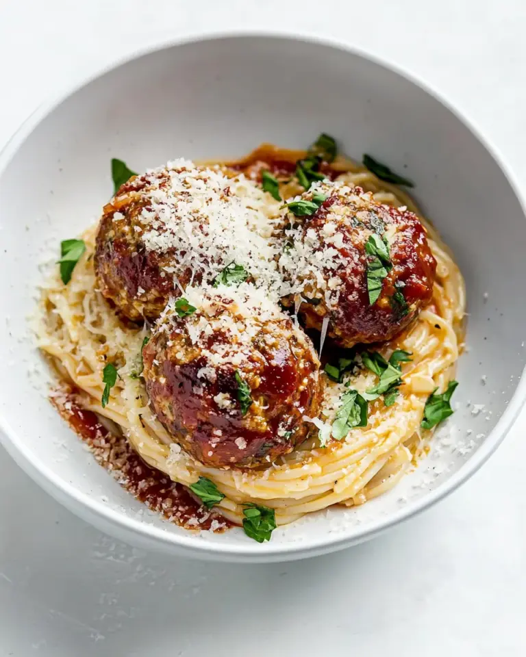 Quick Baked Chicken Parmesan Meatballs with Roasted Garlic Spaghetti. picture