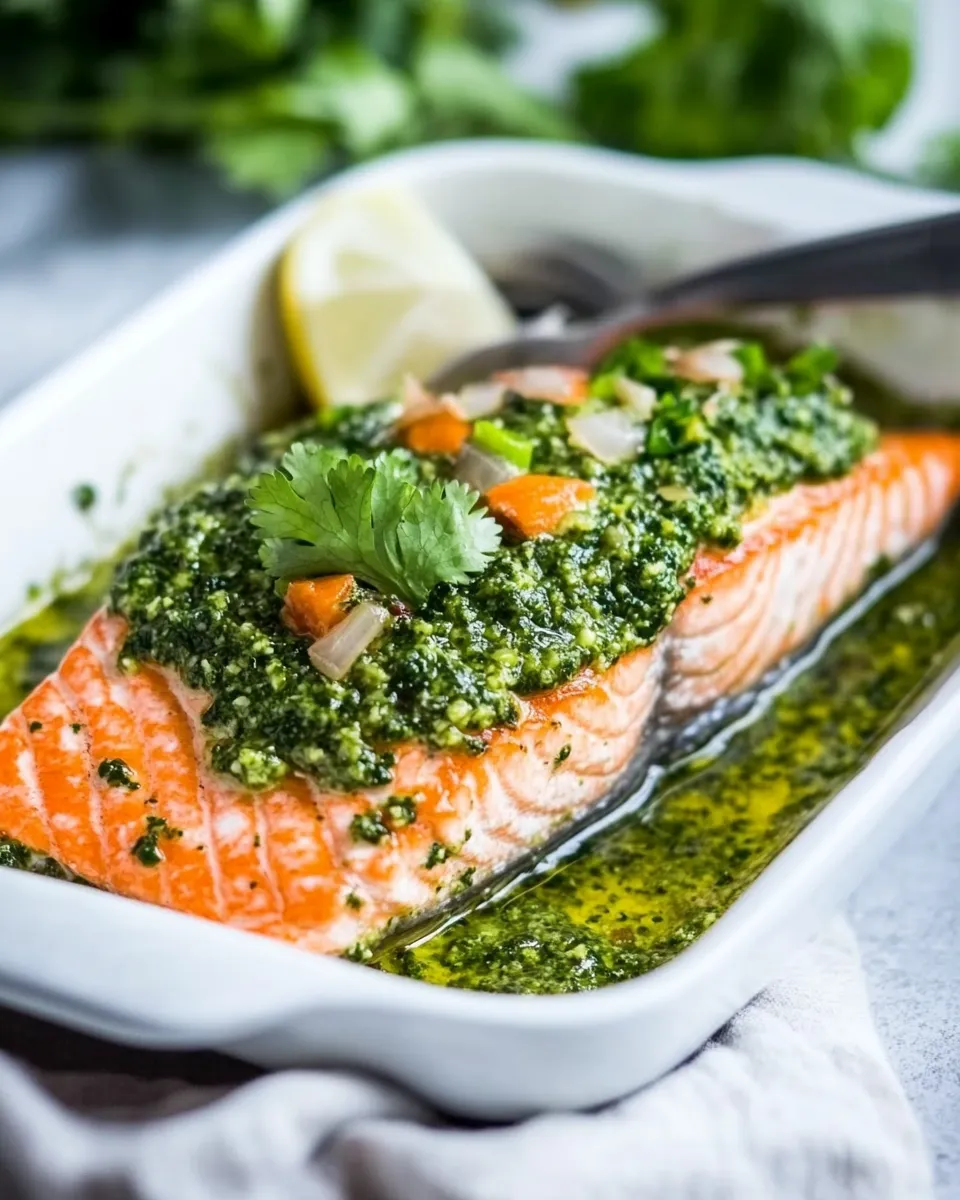 Delicious Baked Salmon With Asian Cilantro Pesto image