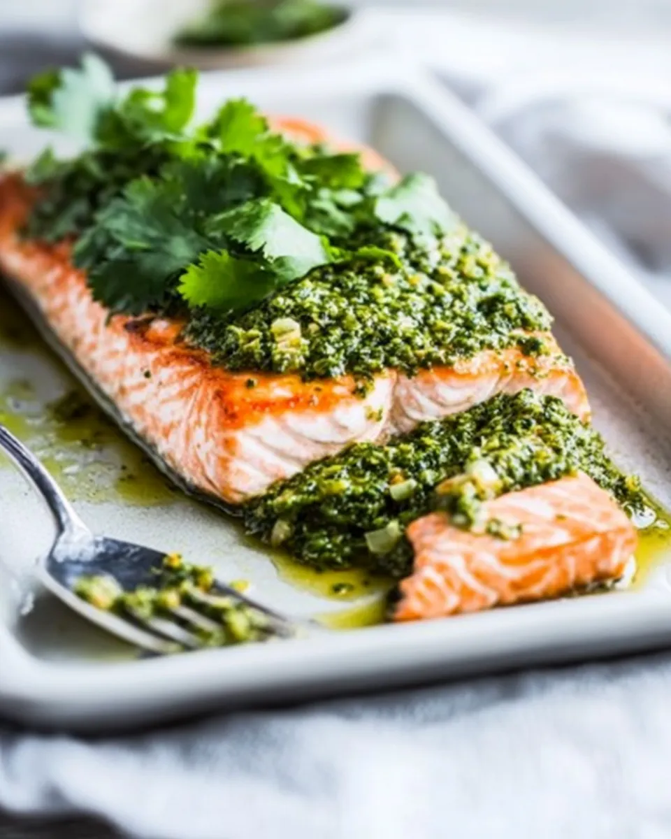 Healthy Baked Salmon With Asian Cilantro Pesto shot