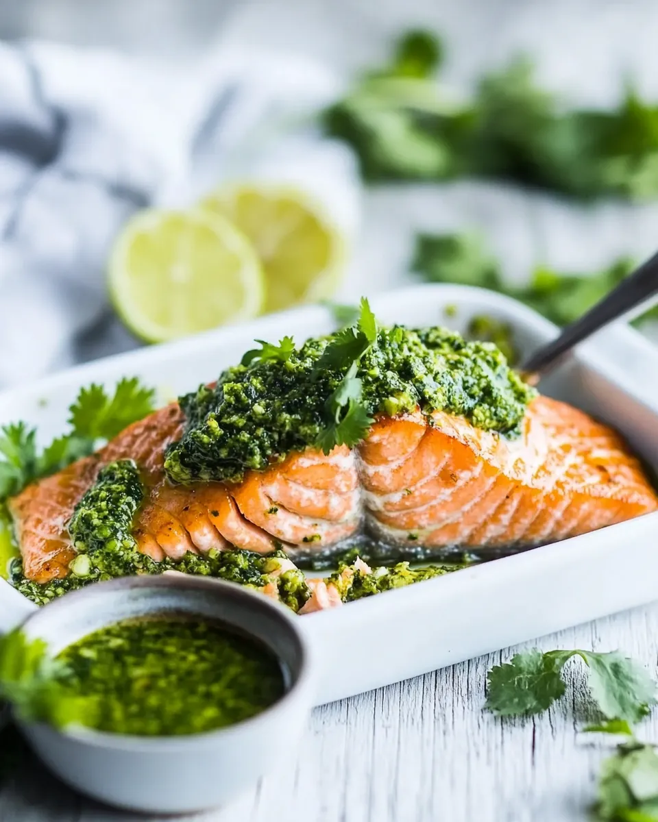 Quick Baked Salmon With Asian Cilantro Pesto recipe photo