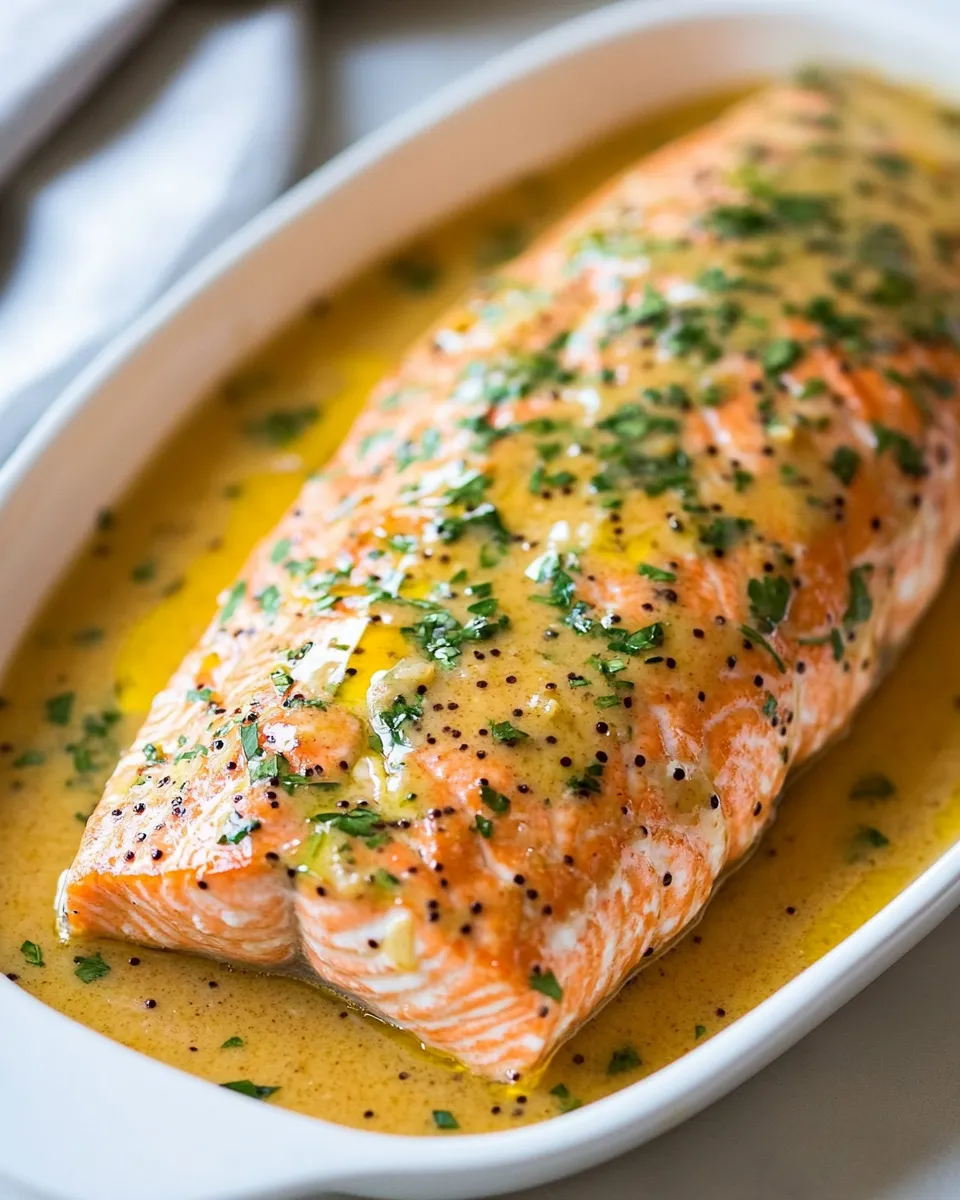 Healthy Baked Salmon with Buttery Honey Mustard Sauce recipe photo