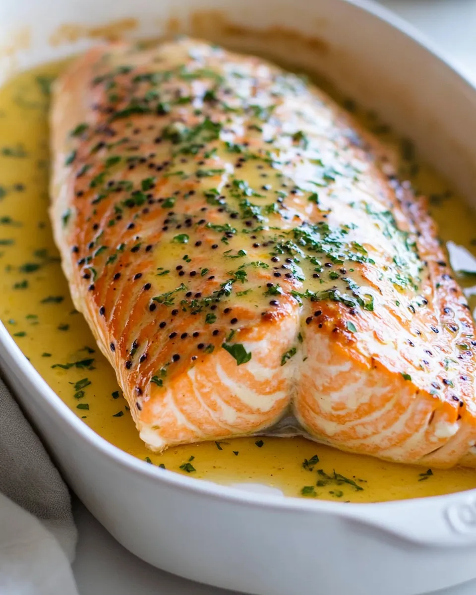 Savory Baked Salmon with Buttery Honey Mustard Sauce dish photo