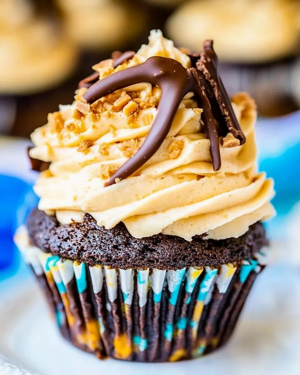 Classic Banana Chocolate Cupcakes with Peanut Butter Frosting shot