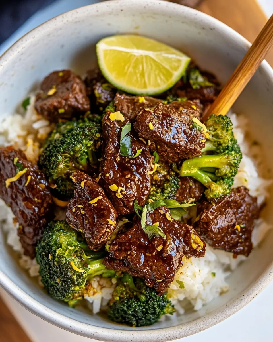 Quick Beef and Broccoli with Coconut Lime Rice shot