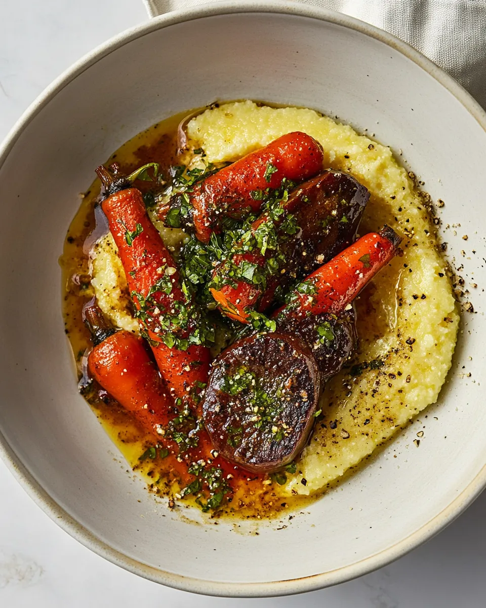Savory Berbere Butter Braised Carrots with Polenta recipe photo