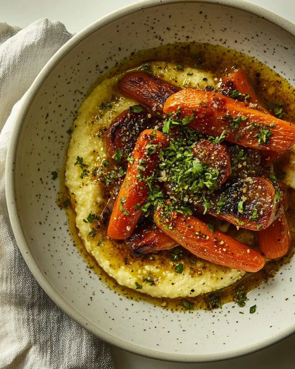 Healthy Berbere Butter Braised Carrots with Polenta shot