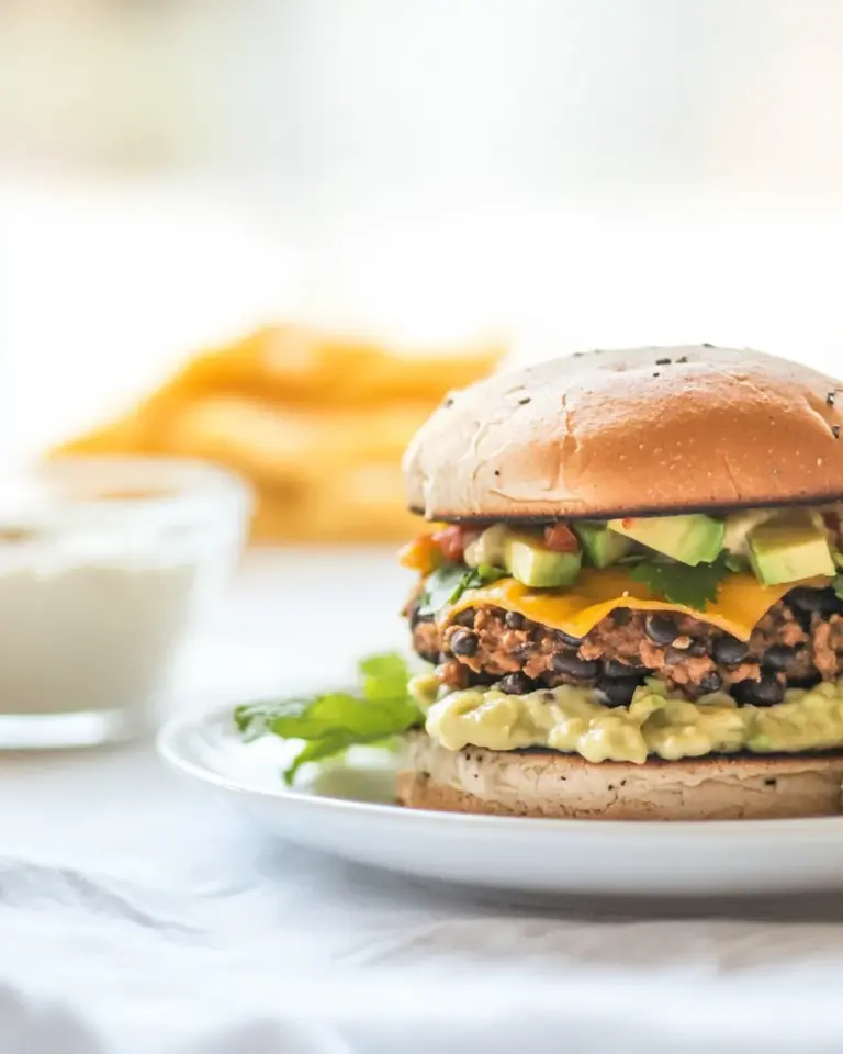 Homemade Black Bean Power Burger With Avocado Crema photo
