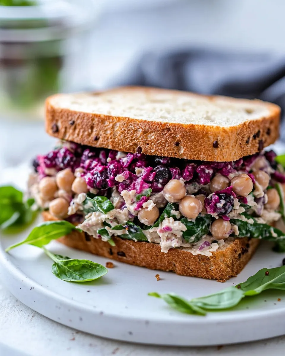 Delicious Blackberry Vegan Chickpea Salad Sandwich With Basil image