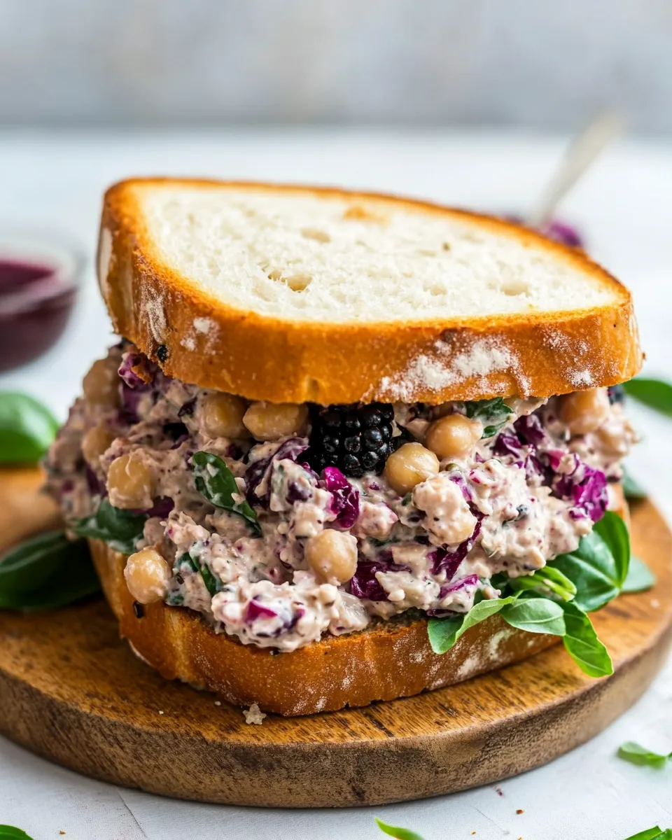 Easy Blackberry Vegan Chickpea Salad Sandwich With Basil recipe photo