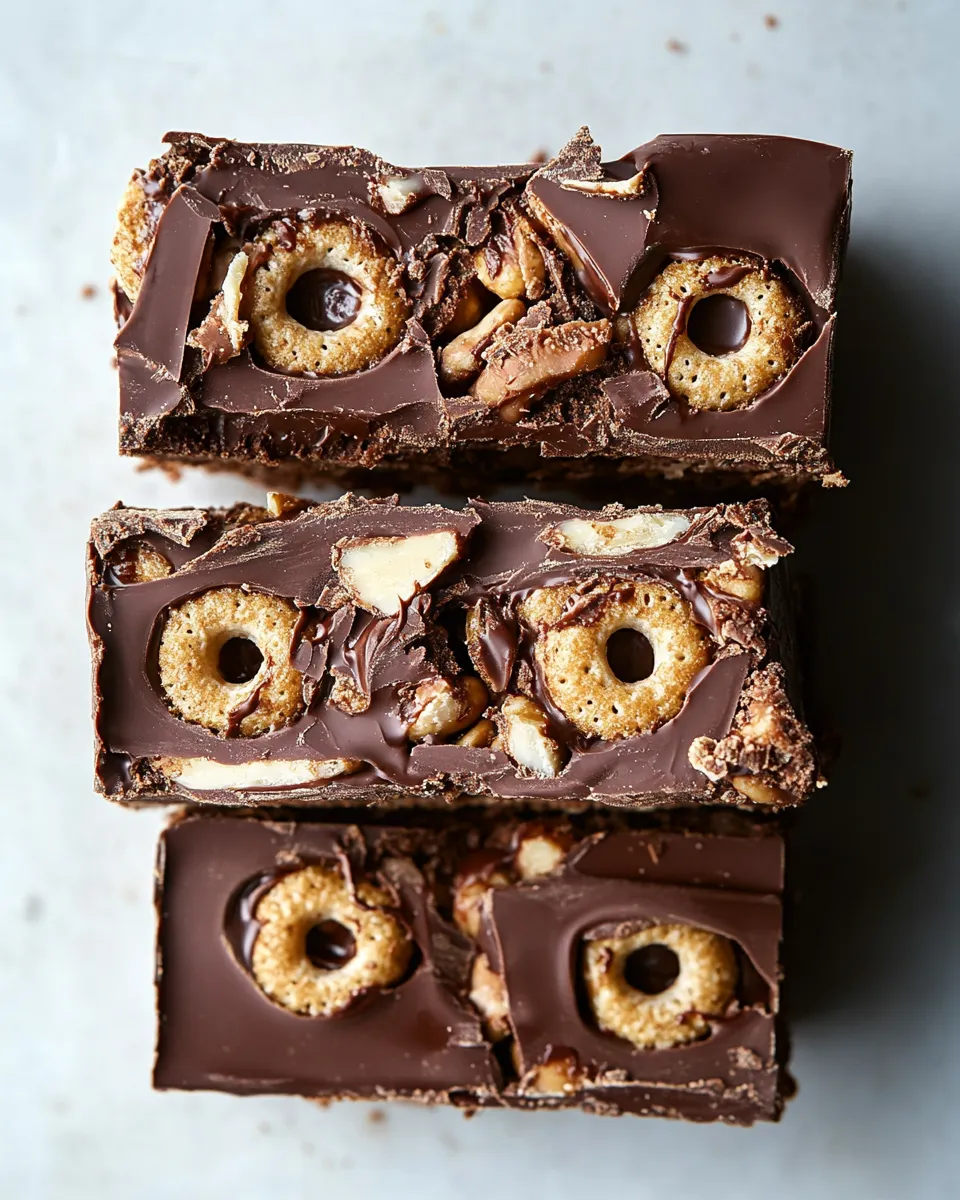 Delicious Blackout Chocolate and Peanut Butter Cheerio Bars image