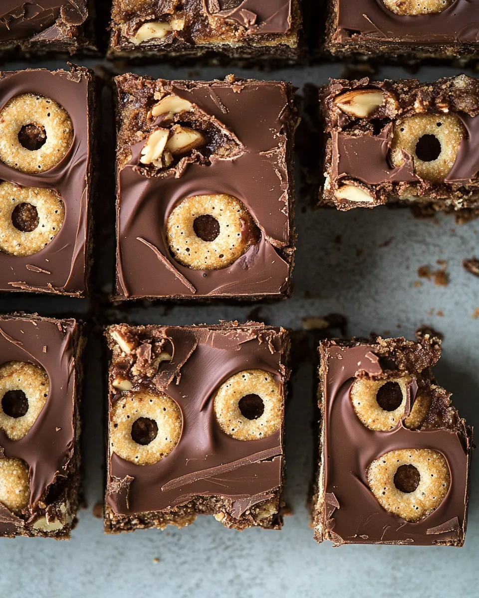 Easy Blackout Chocolate and Peanut Butter Cheerio Bars recipe photo