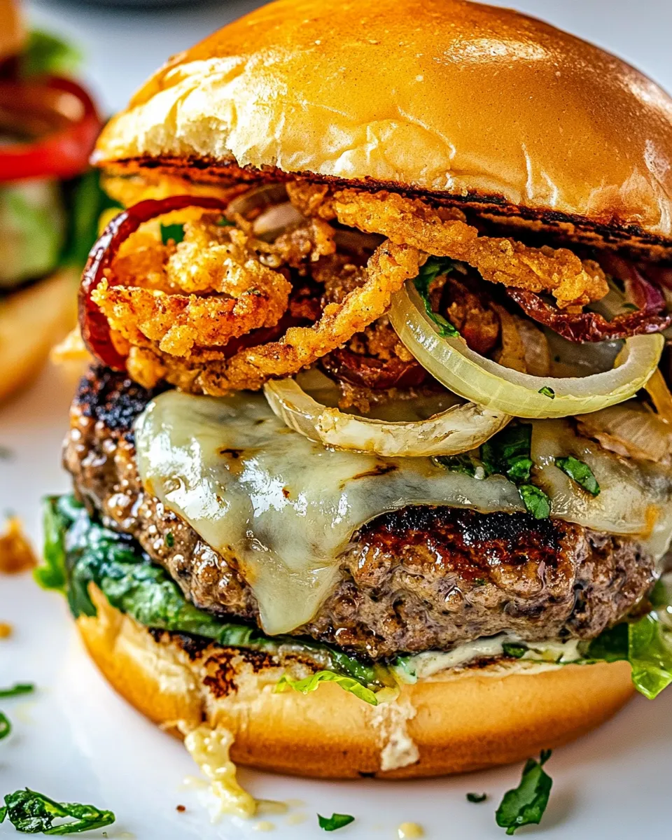 Classic Blue Cheese Burgers with Crispy Fried Onion image