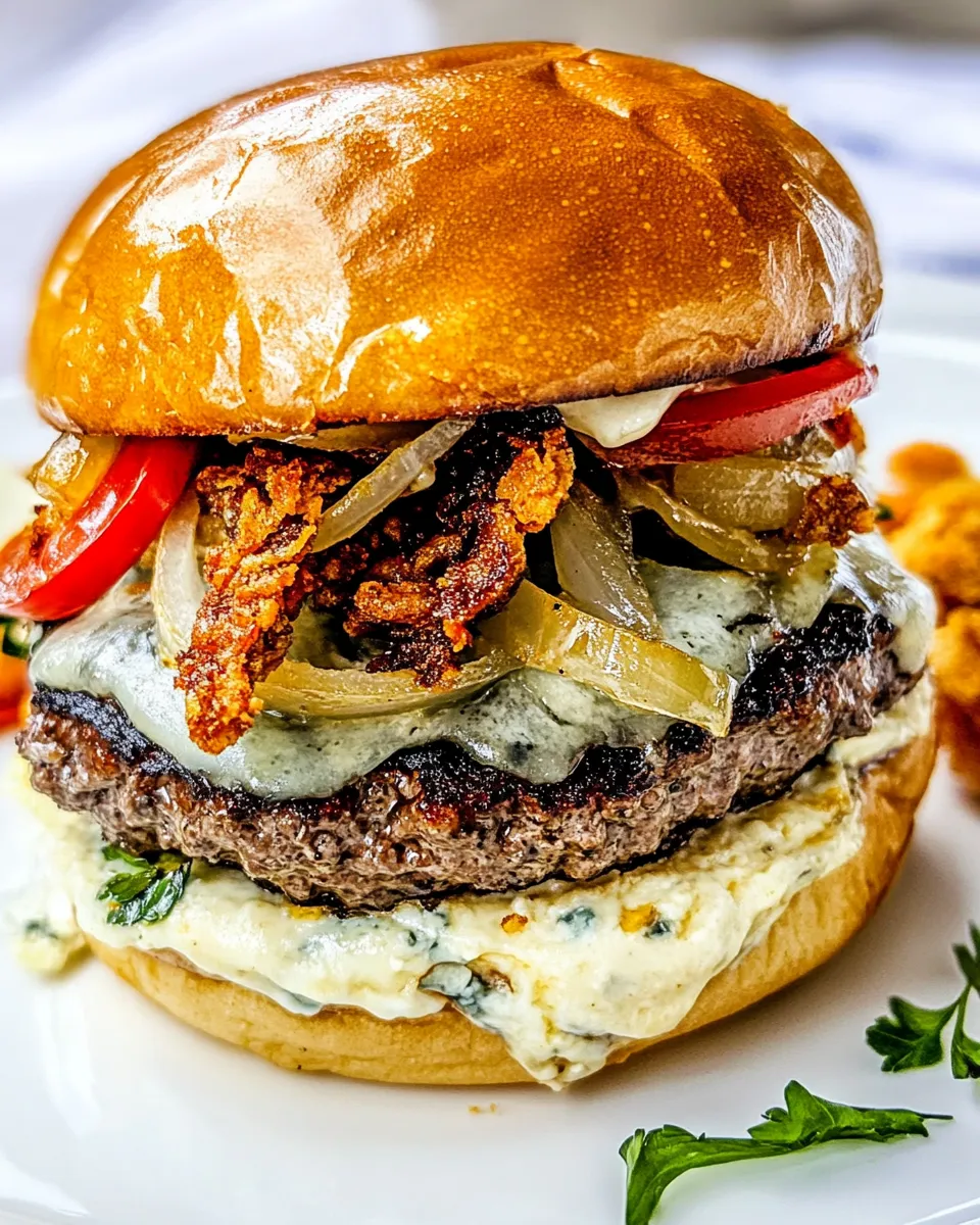 Easy Blue Cheese Burgers with Crispy Fried Onion recipe photo