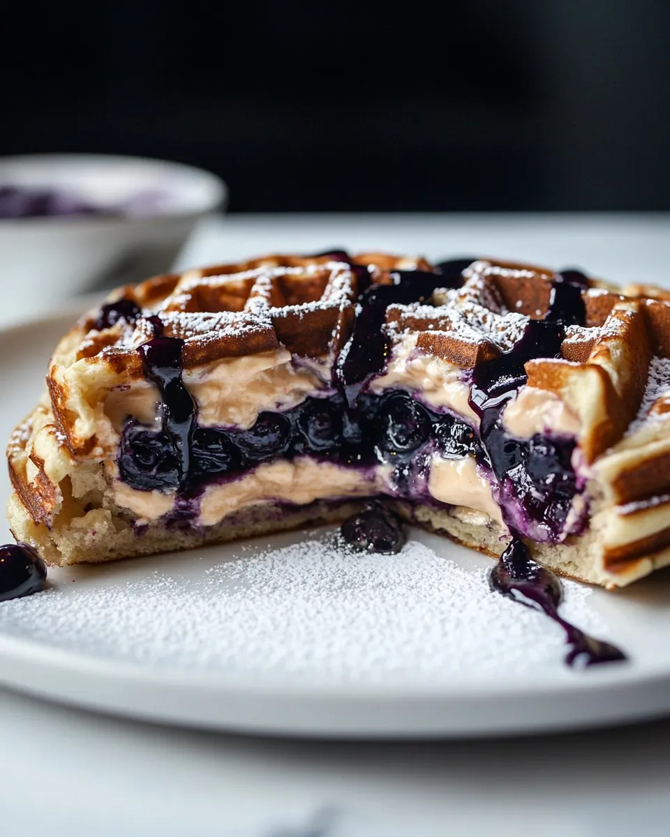 Easy Blueberry Cheesecake Stuffed Protein Waffle shot