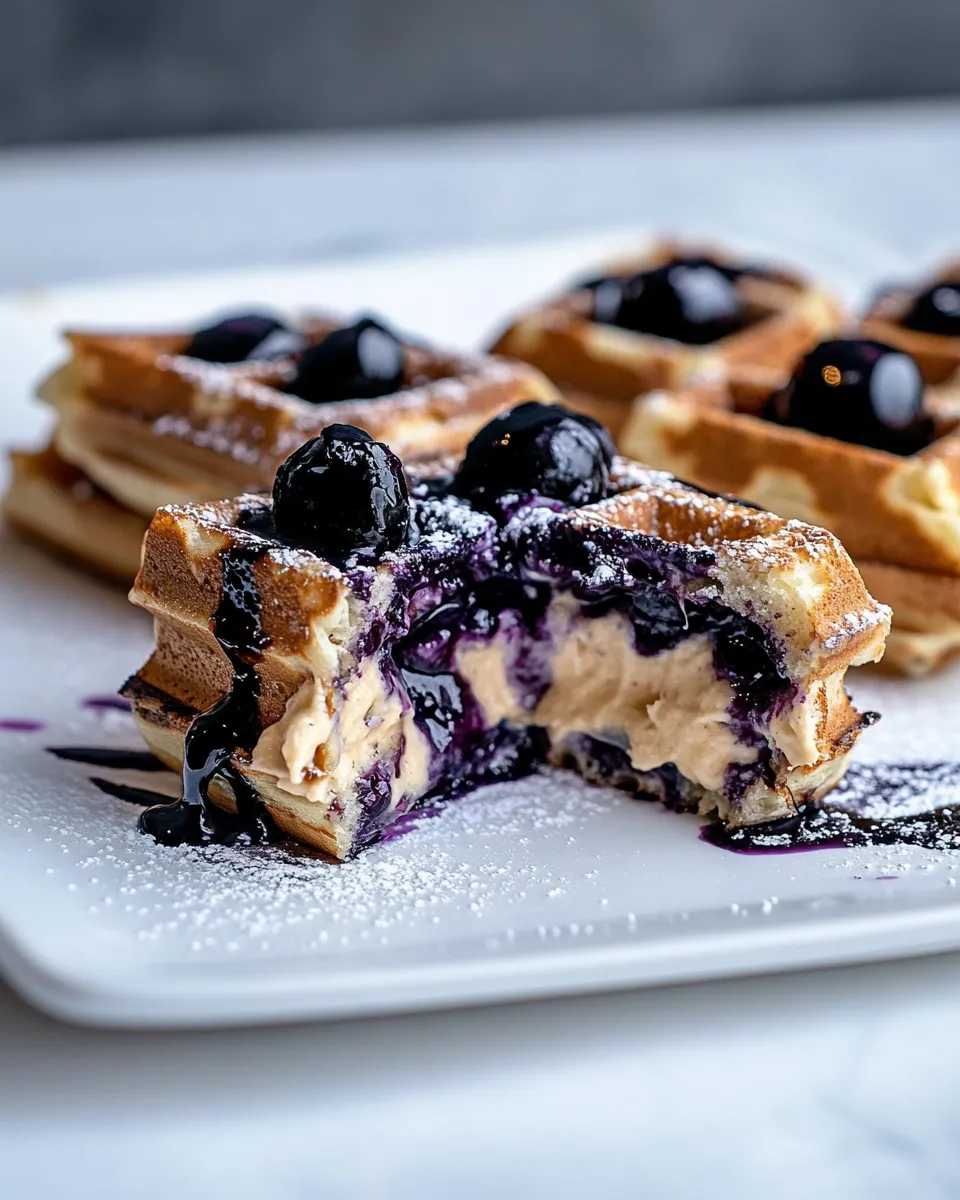 Healthy Blueberry Cheesecake Stuffed Protein Waffle recipe photo