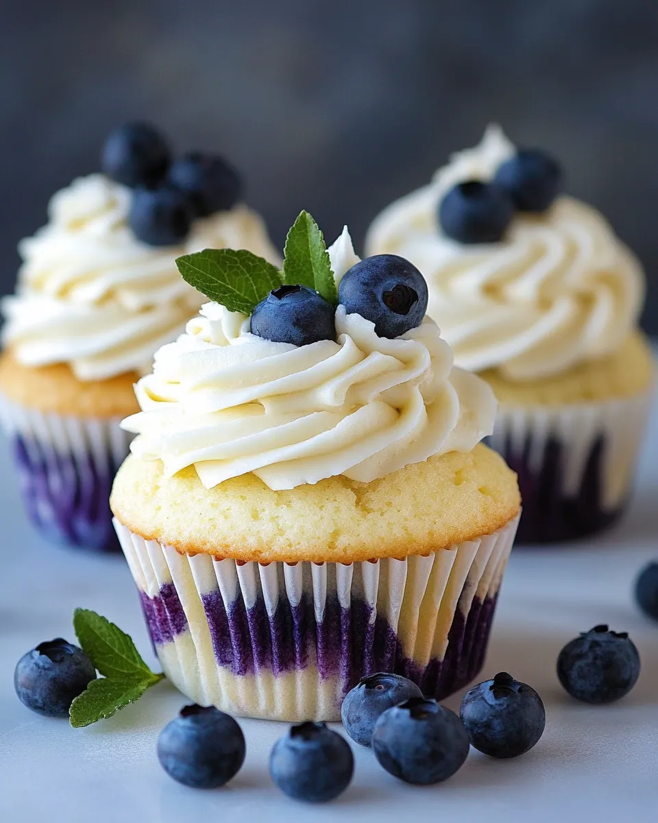 Homemade Blueberry Cupcakes with Cream Cheese Frosting photo