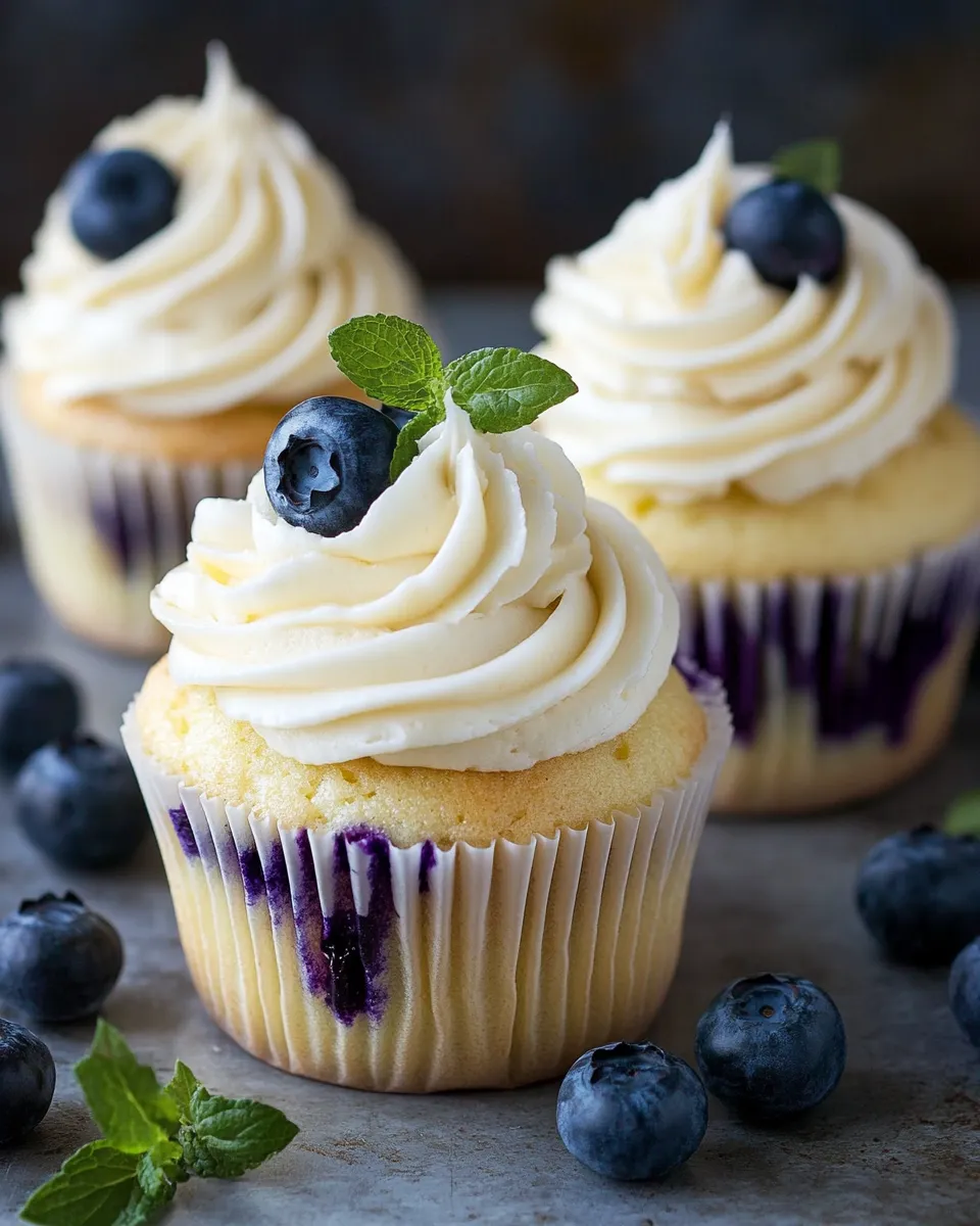 Easy Blueberry Cupcakes with Cream Cheese Frosting shot