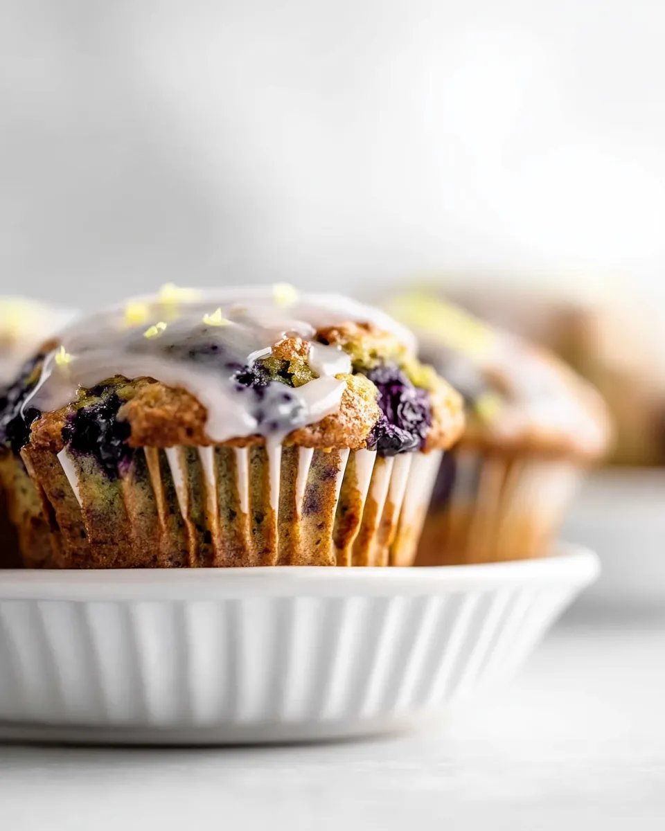 Tasty Blueberry Zucchini Muffins with Lemon Glaze. photo
