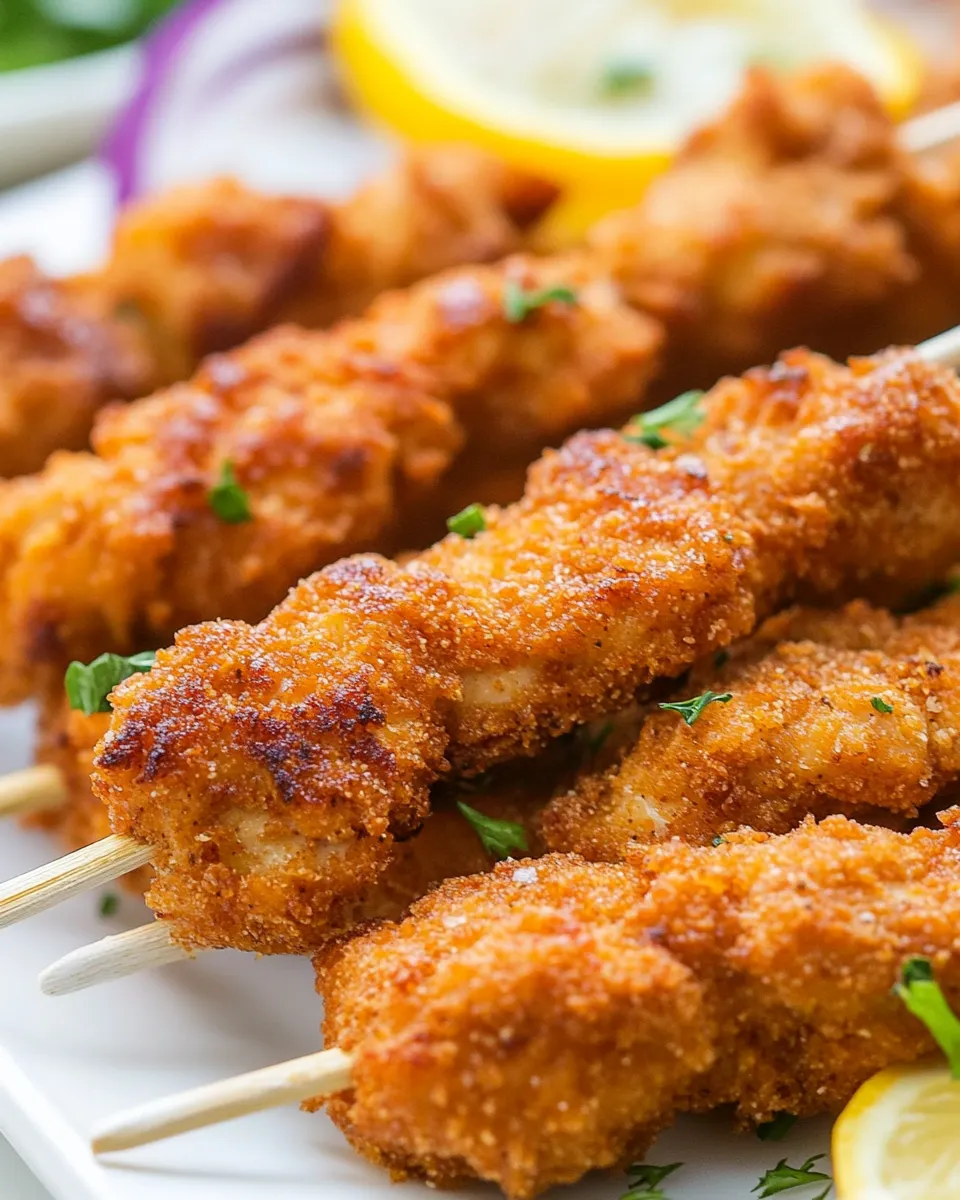 Delicious Breaded Chicken Skewers shot