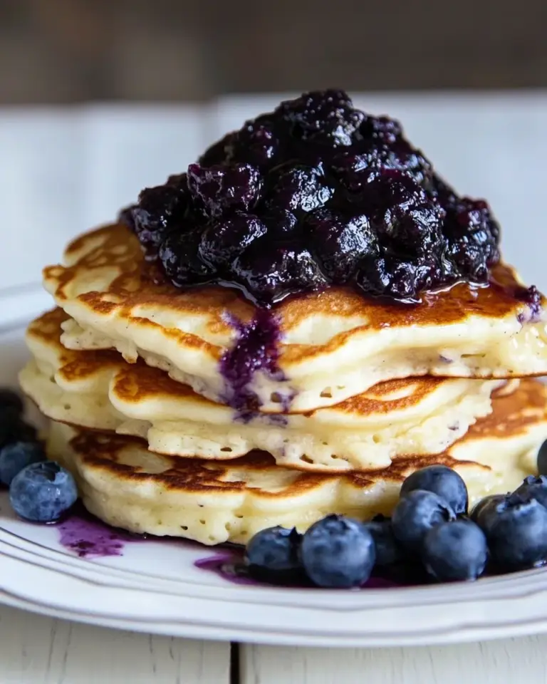 Homemade Buttermilk Pancakes with Blueberry Compote photo
