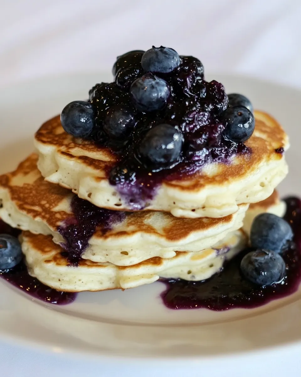 Delicious Buttermilk Pancakes with Blueberry Compote shot