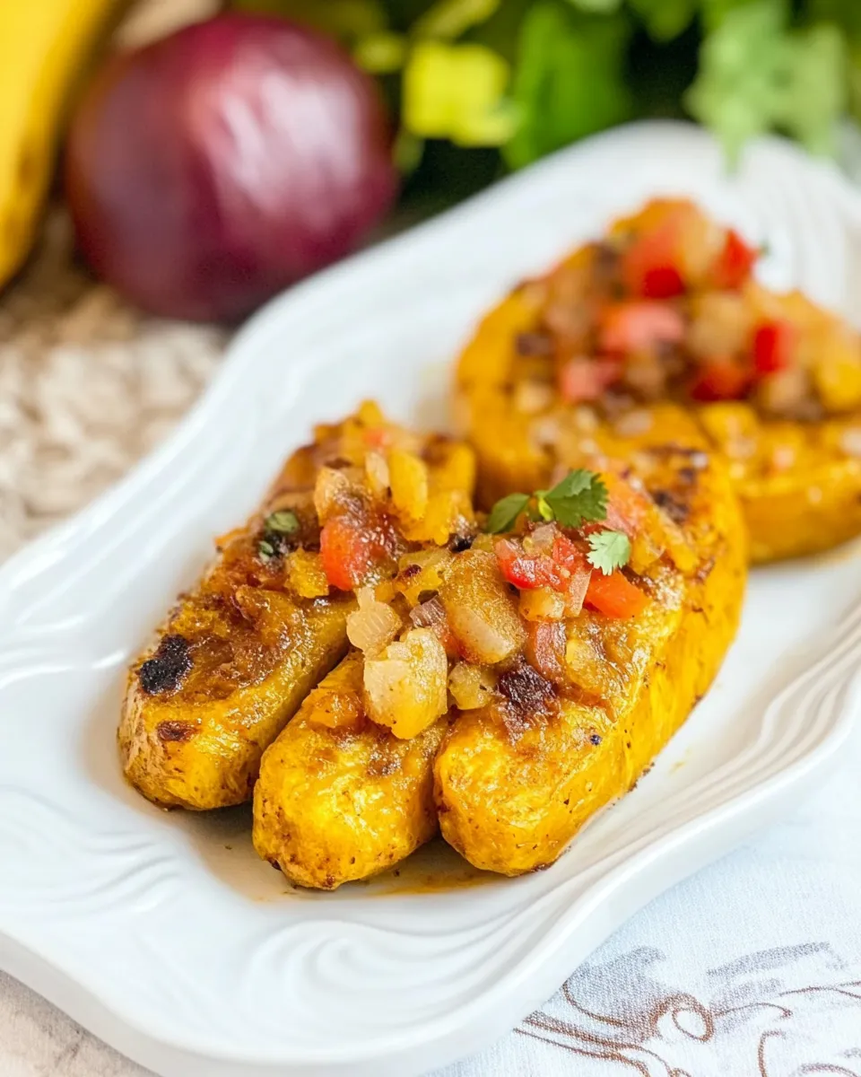 Easy Canoas de Pltano Maduro (Meatless Ripe Plantain Boats) recipe photo