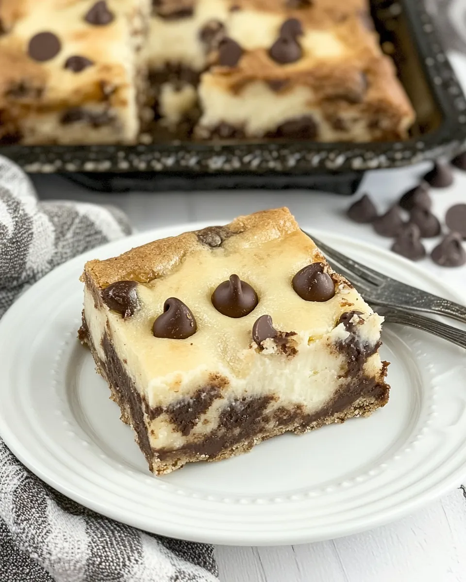 Quick Cheesecake Filled Chocolate Chip Bars food shot