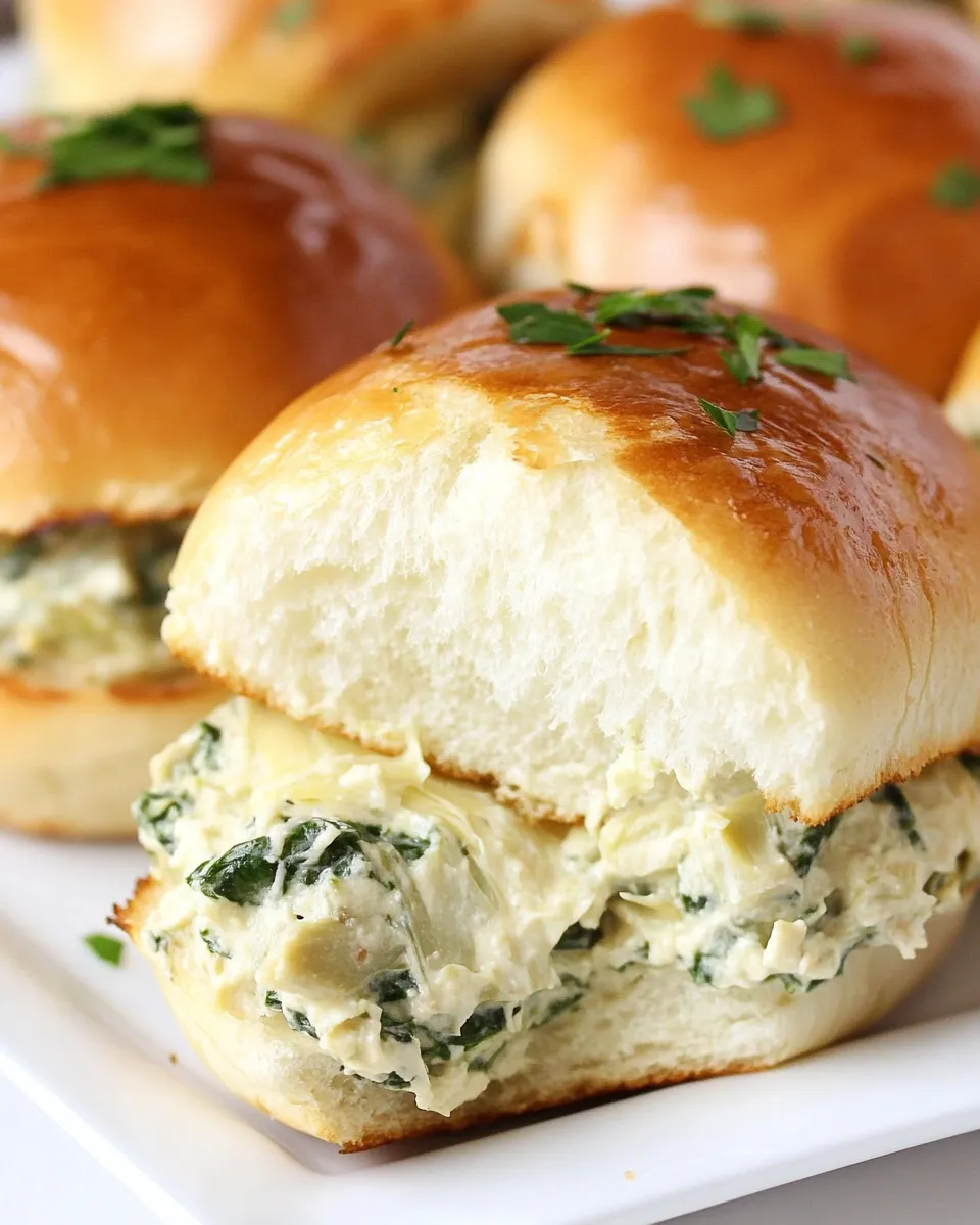 Easy Cheesy Spinach Artichoke Dip Sliders Recipe shot