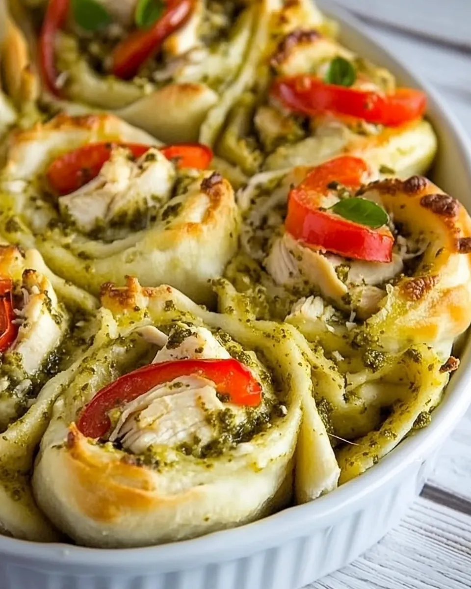 Savory Chicken Pesto Pizza Rolls shot