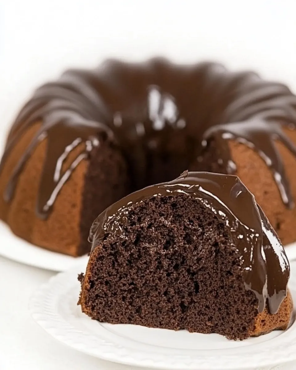 Delicious Chocolate Bundt Cake with Chocolate Fudge Icing shot