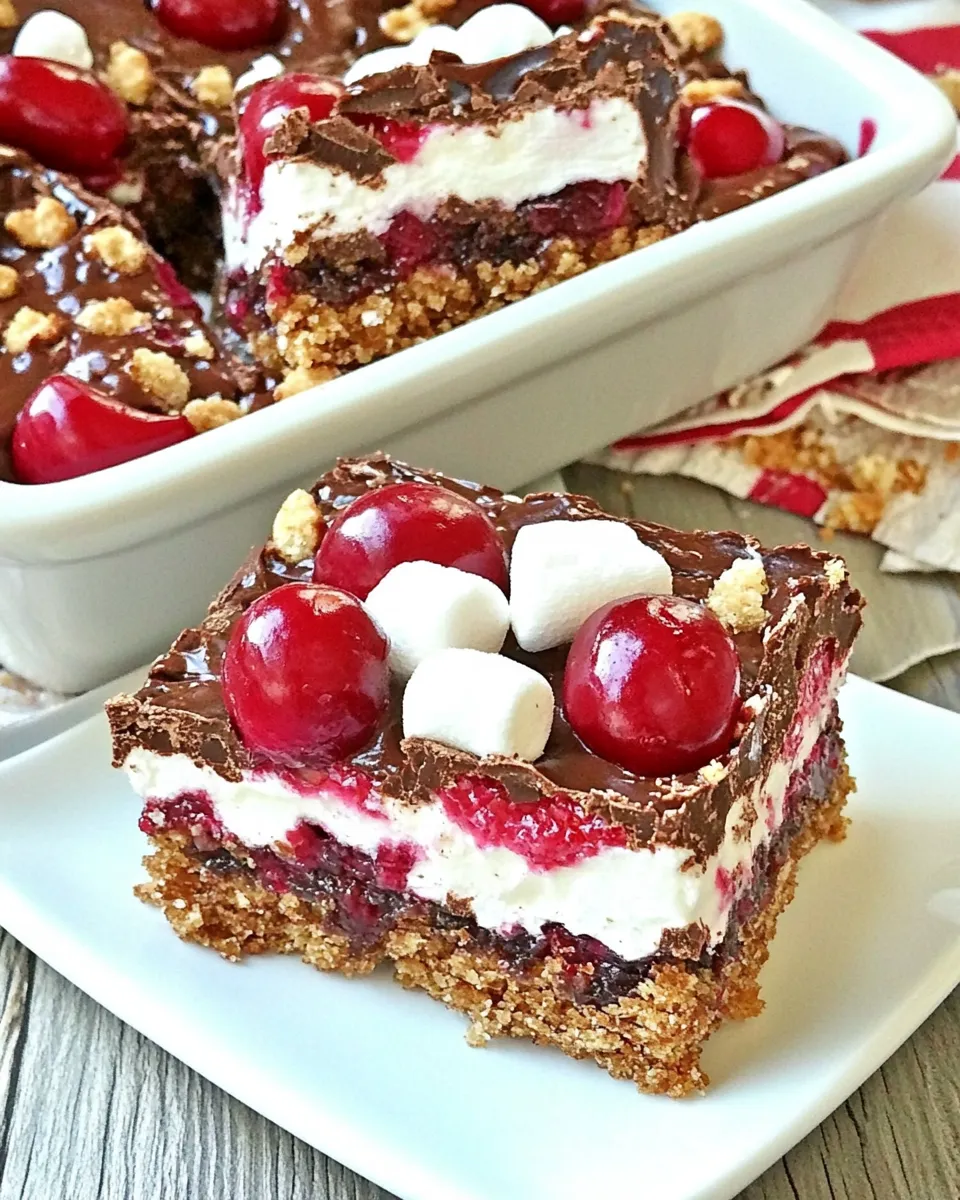 Delicious Chocolate Cherry Marshmallow Crunch Bars image