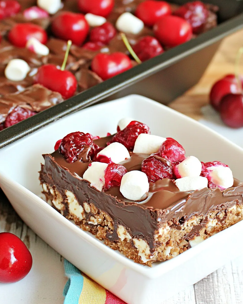 Homemade Chocolate Cherry Marshmallow Crunch Bars recipe photo