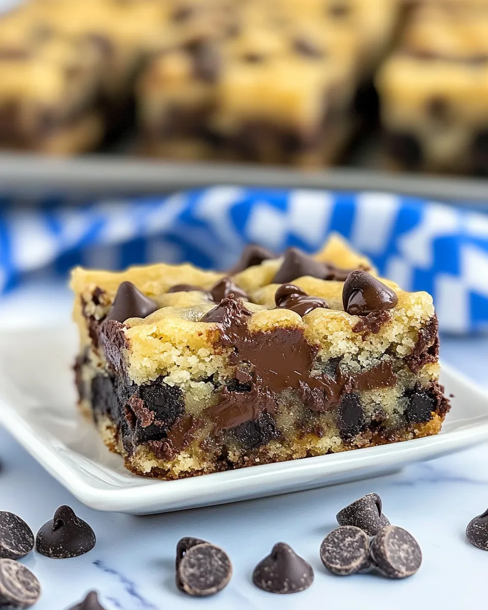 Homemade Chocolate Chip Gooey Cake Bars shot