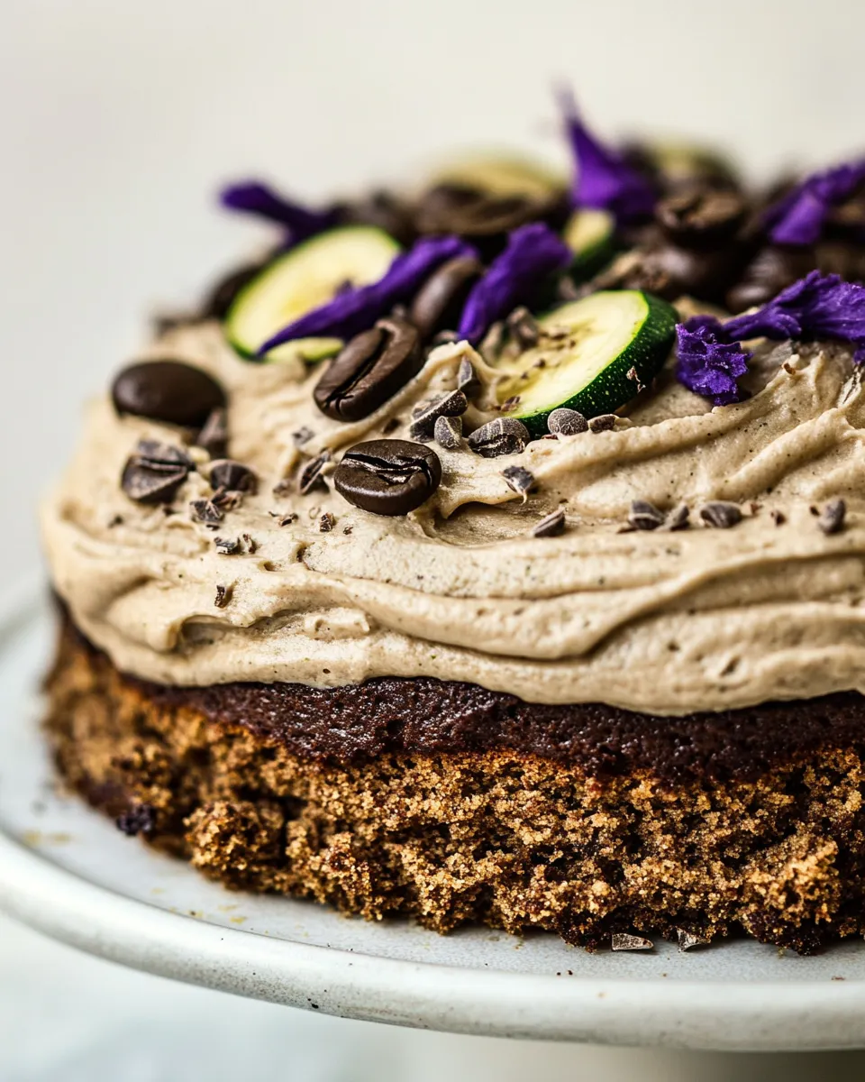 Homemade Chocolate Zucchini Banana Cake with Vanilla Coffee Frosting. shot