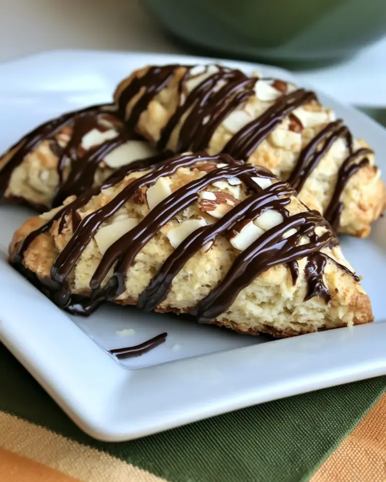 Homemade Coconut Almond Scones Drizzled with Chocolate photo