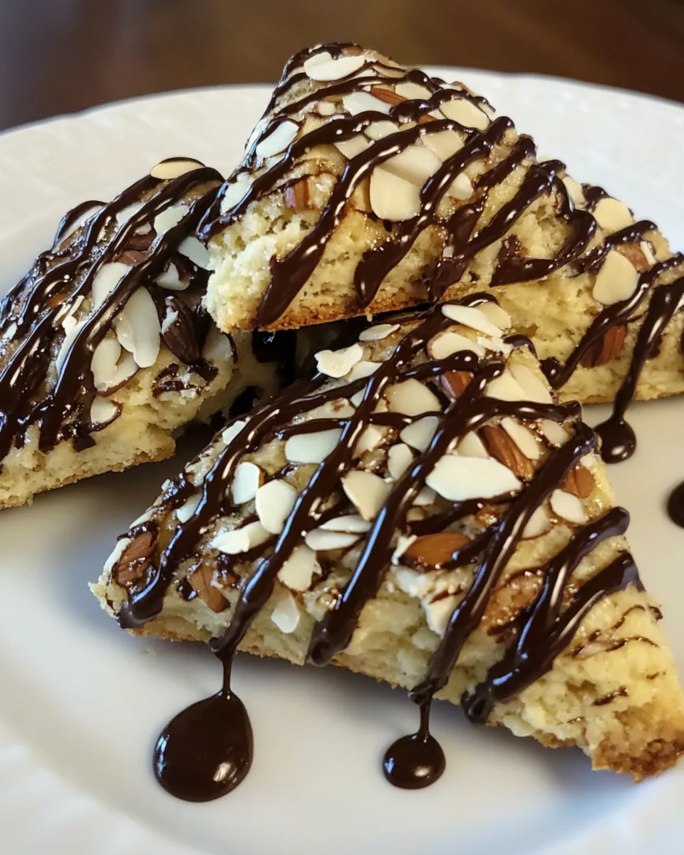 Easy Coconut Almond Scones Drizzled with Chocolate recipe photo