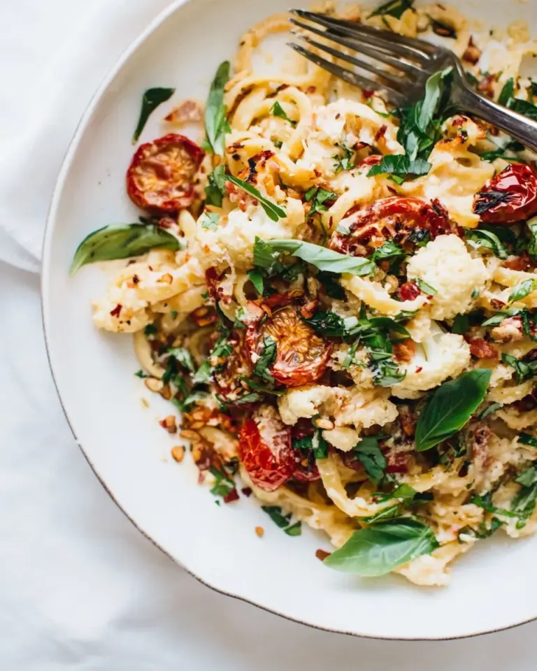 Homemade Creamy Cauliflower Pasta with Garlic & Roasted Tomatoes photo