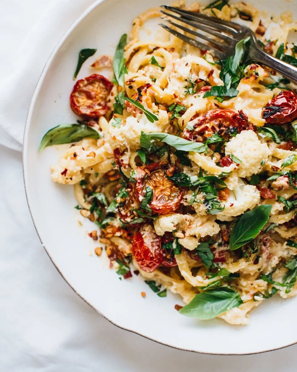 Homemade Creamy Cauliflower Pasta with Garlic & Roasted Tomatoes photo