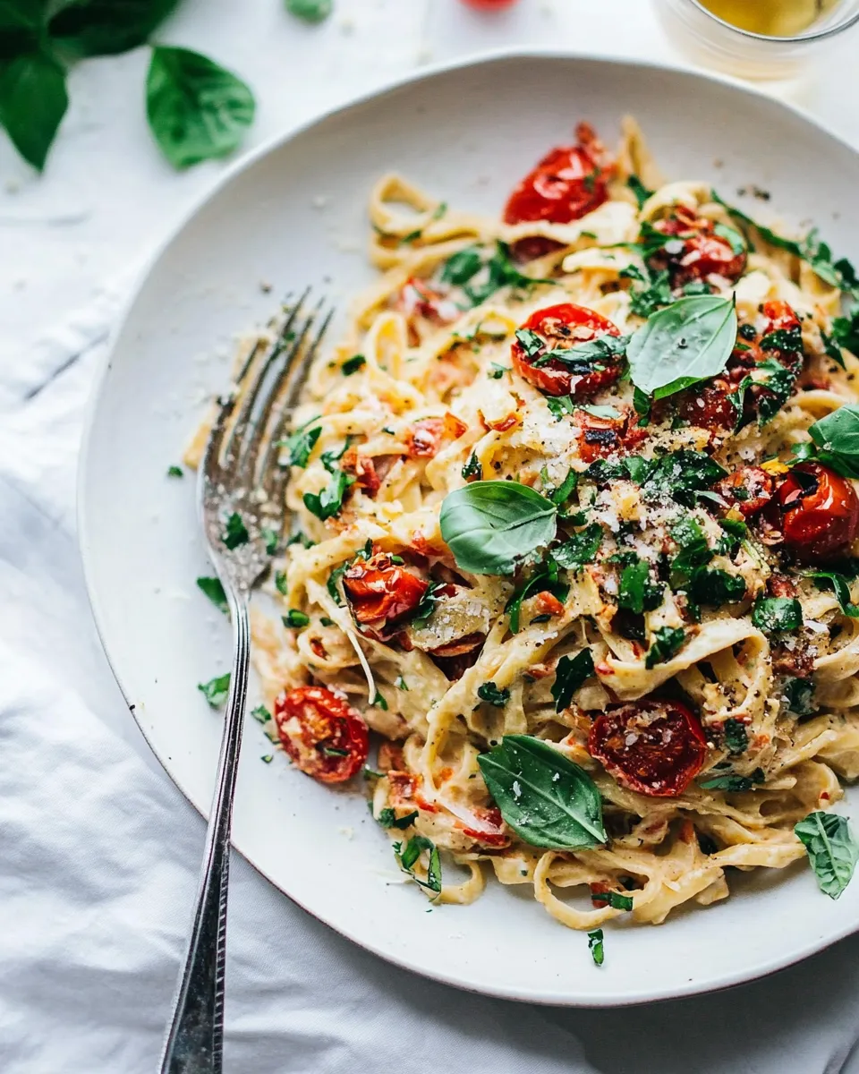 Easy Creamy Cauliflower Pasta with Garlic & Roasted Tomatoes recipe photo