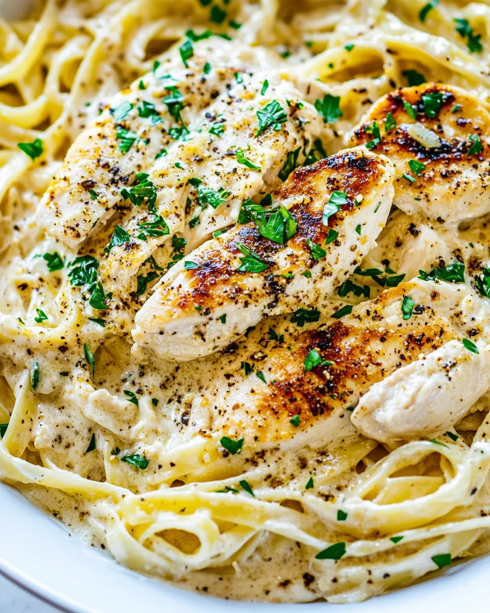 Delicious Creamy Lemon Chicken Piccata Fettuccine shot