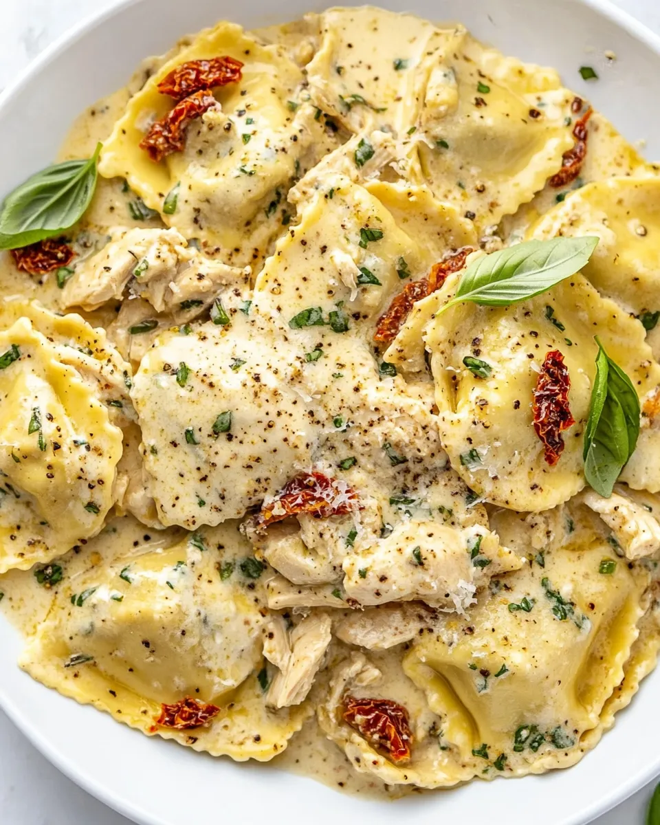 Delicious Creamy Sun-Dried Tomato Chicken Ravioli shot