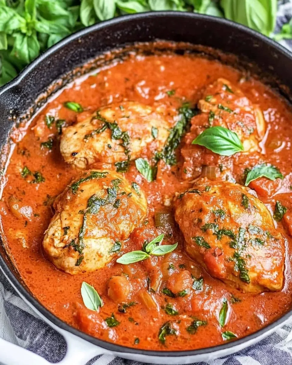 Savory Creamy Tomato Basil Chicken Skillet shot