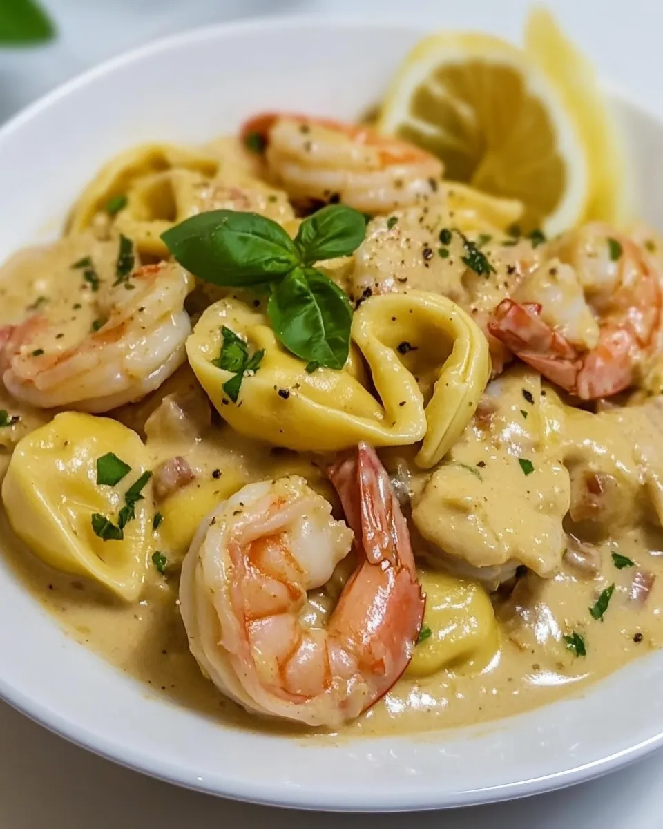 Delicious Creamy Tortellini with Shrimp shot