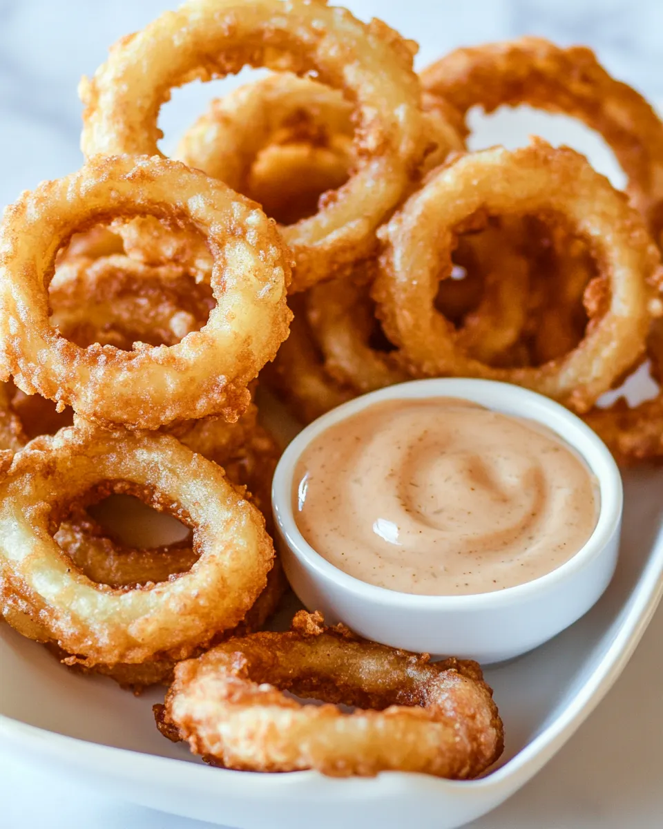 Delicious Crispy Onion Rings with Dipping Sauce shot
